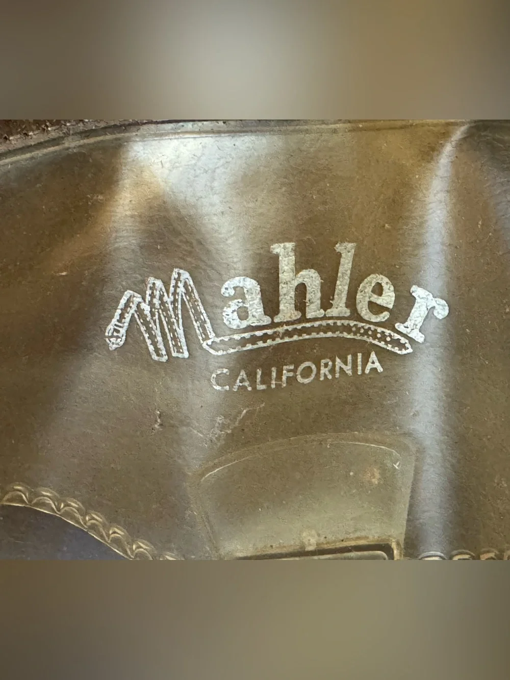 Vintage Rare Mahler California Brown Leather Wood Floral Handbag